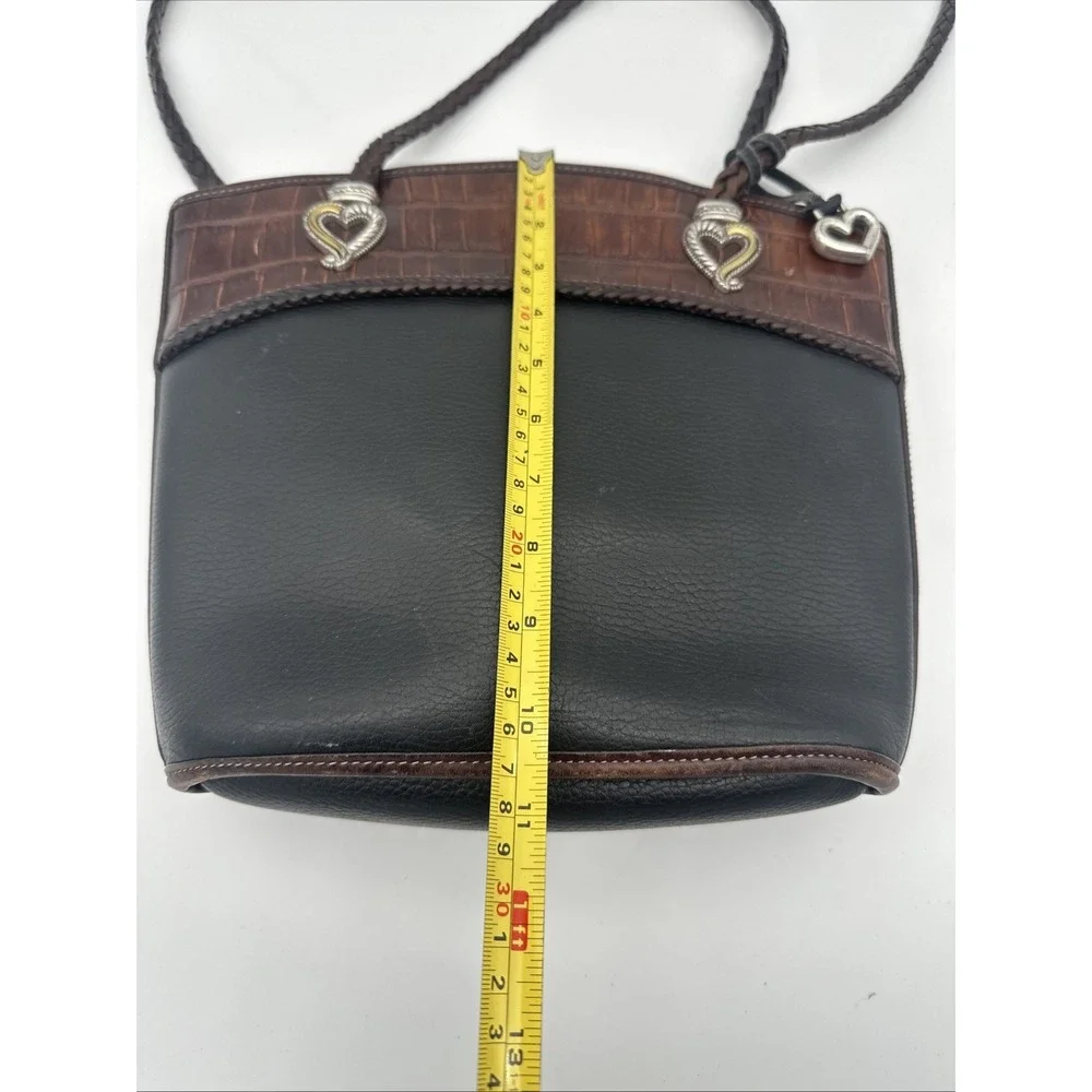 Brighton Courtney Black Pebbled Leather Croc Embossed‎ Tote Handbag EUC